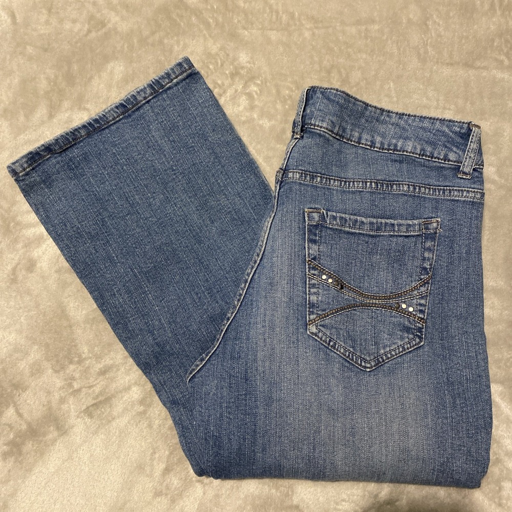 Lee Jeans Women Sz 14 Blue Bootcut Mid Rise Stretch Western Cowgirl Rodeo Boho‎
